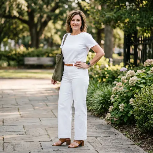 Middle Aged Woman Thin Waist Wide Hips | White Outfit