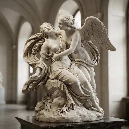 Baroque-style 3D Sculpture of Two Women in Marble | Art pre-1912