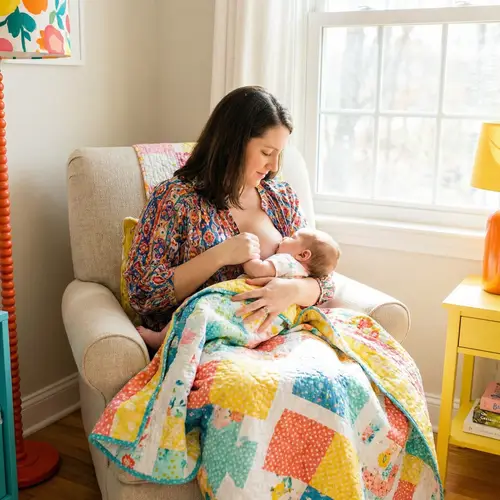 Mom Breastfeeding Her Child - Bright Colors