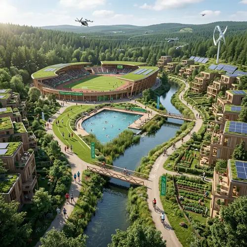Sustainable Olympic Village in Forest with Wooden Stadium