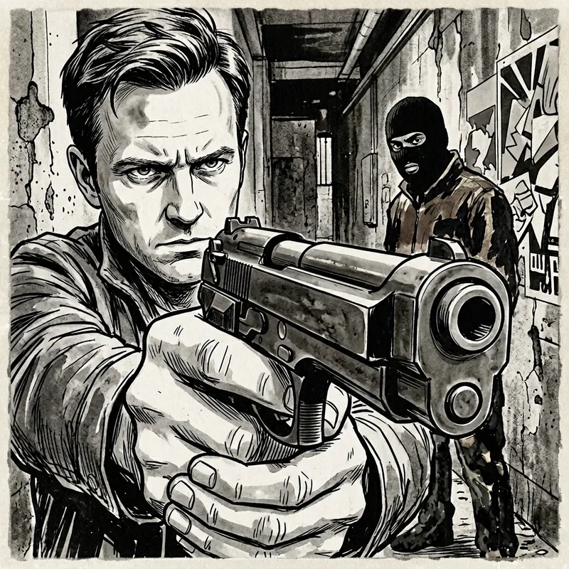 Captivating Manga Art: Gun-Wielding Figure in Balaclava