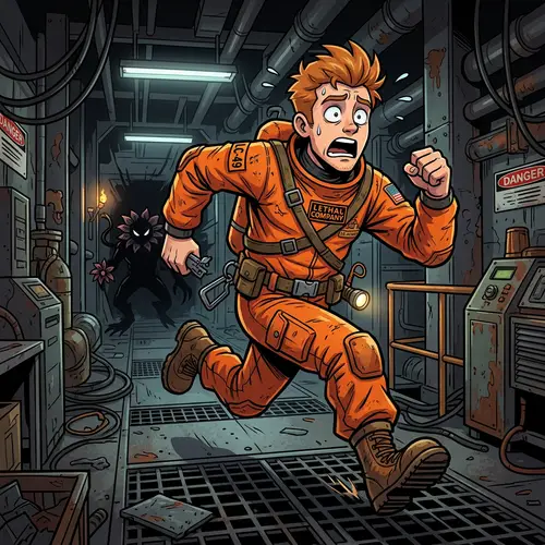 Cartoon Character in Orange Suit - Lethal Company