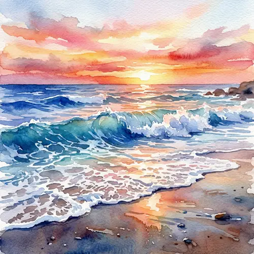 Serene Ocean Waves | Watercolor Painting