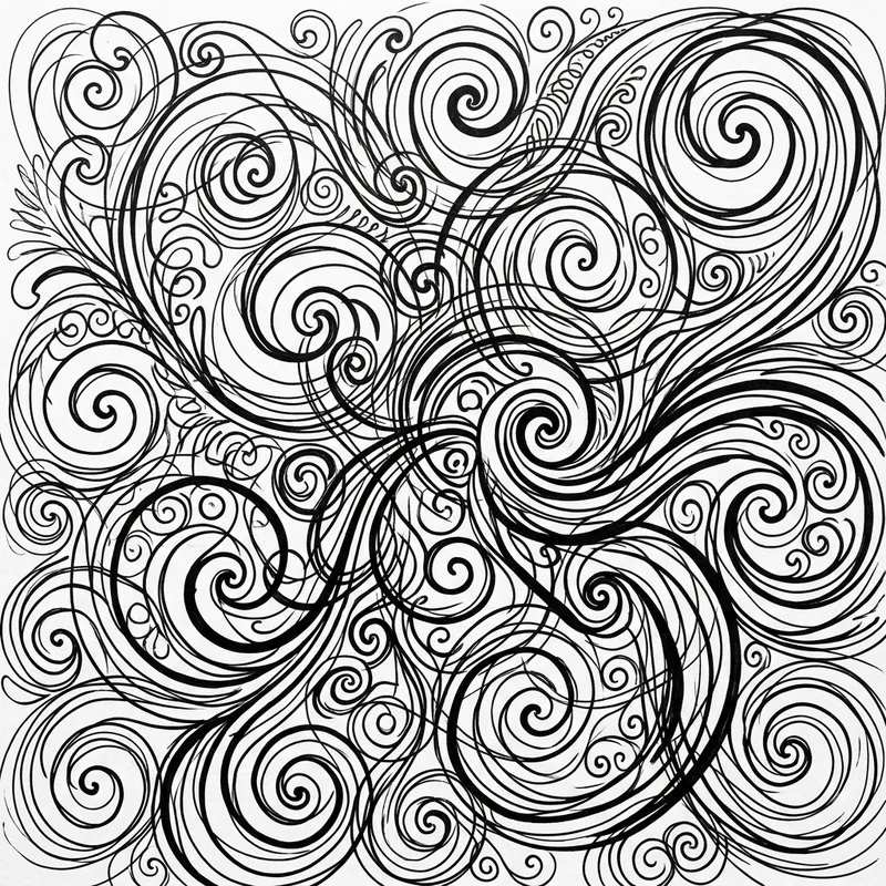 Abstract Swirly Black and White Line Art Background