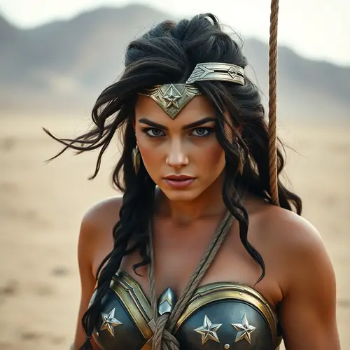 Wonder Woman Tied in Ropes in the Desert