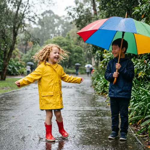 Diverse and Inclusive Rain Dance Scene | Joyful Children Playing