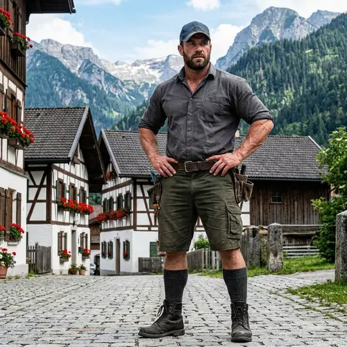 Strong Workman in Alpine Setting - German Style