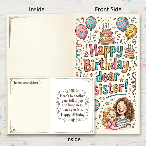 Printable Birthday Card for Big Sister - Joyful Design