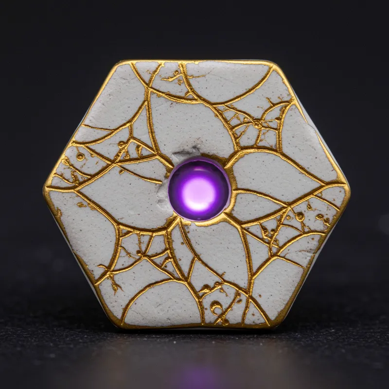Elegant Hexagonal White Ceramic Pin with Gold Lines Elegant Hexagonal White Ceramic Pin with Gold Lines