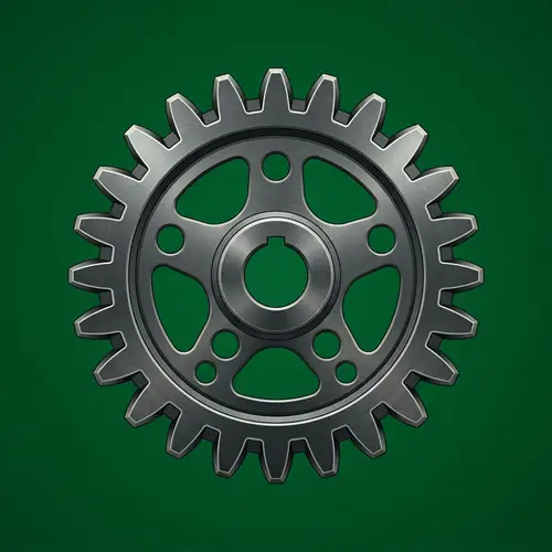 Detailed Steel Gear Vector Image on Rich Green Background