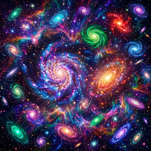 Vibrant Colorful Galaxies in Cosmic Space