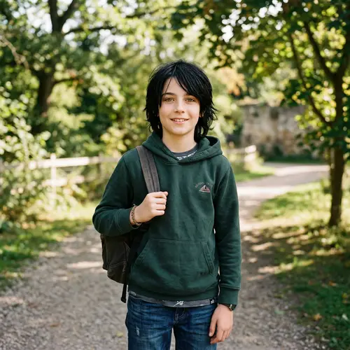 11-Year-Old Boy with Amber Eyes in Casual Style