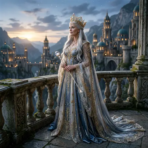 Elegant Silver-Haired Royal with Golden Crown