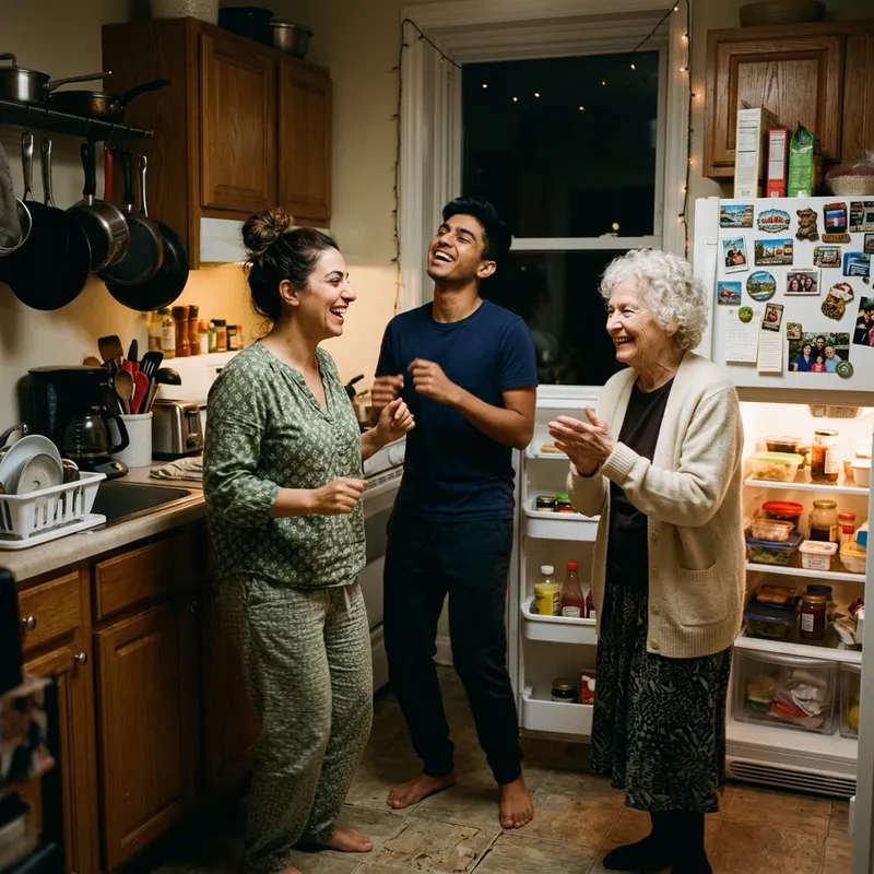 Refrigerator Light Dance: Cozy Kitchen Joy