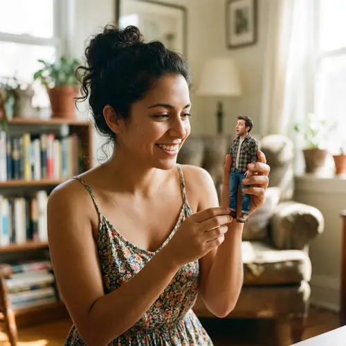 Beautiful Latina Holding a Tiny Man