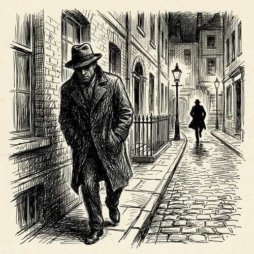 Mysterious Man in Shadows - Pen and Ink Art