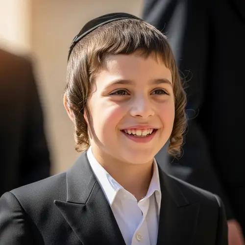 Joyful Hasidic Boy in Traditional Attire
