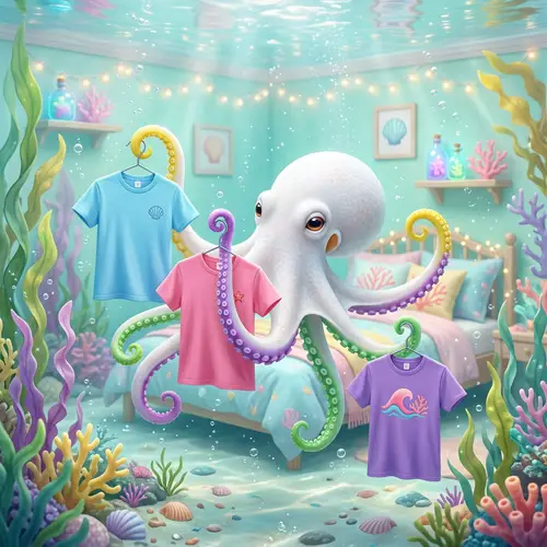 Colorful Octopus Fashion in a Pastel Bedroom