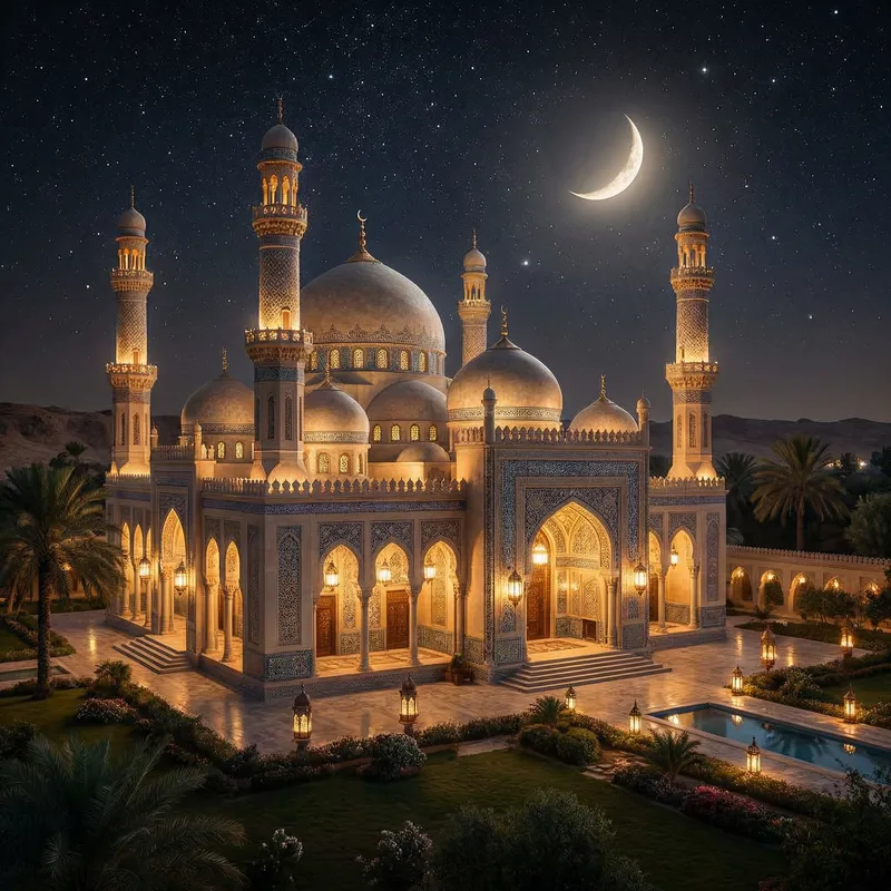 Stunning Mosque Decorated Under Starry Sky
