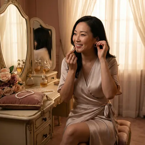 Elegant Asian Woman Getting Ready for Romantic Date