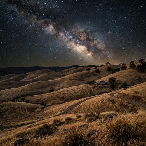 Rolling Golden Hills Under Starry Night Sky