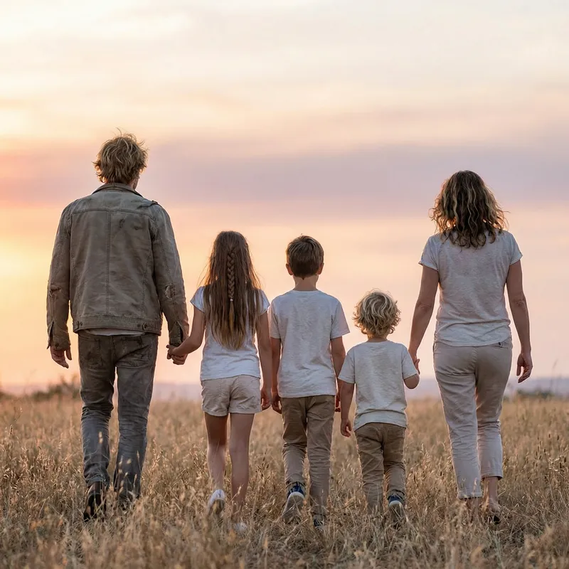 Family Stroll at Sunset: A Heartwarming Scene