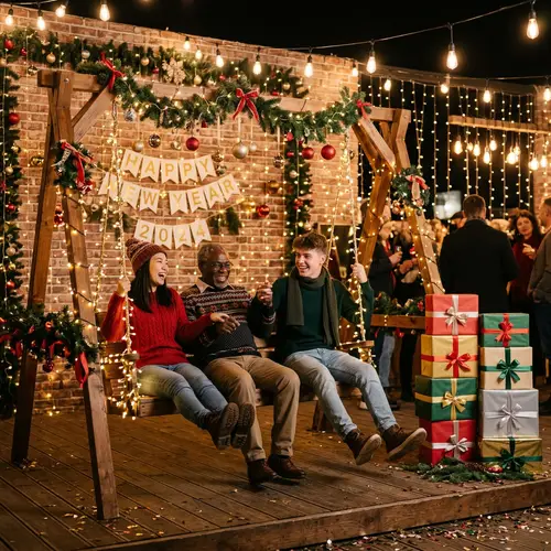 Festive New Year Celebrations Photo Zone with Fairy Lights