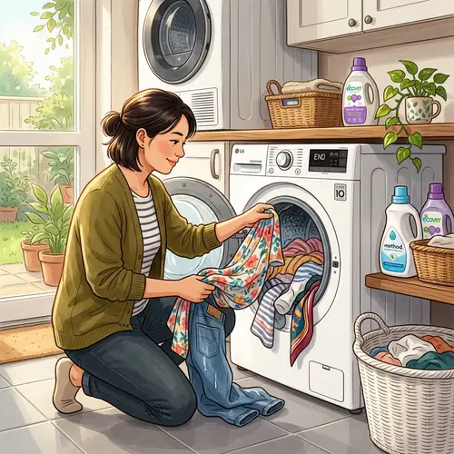 Asian Person Doing Laundry in Modern Room | Laundry Scene