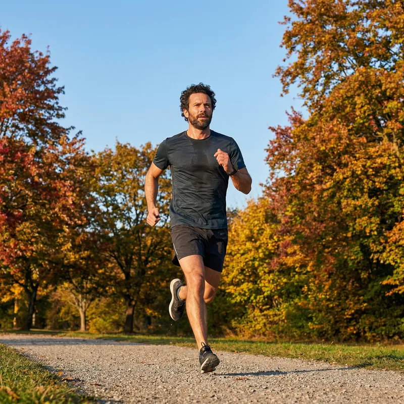 Man Running in Autumn Scenic Jogging Track