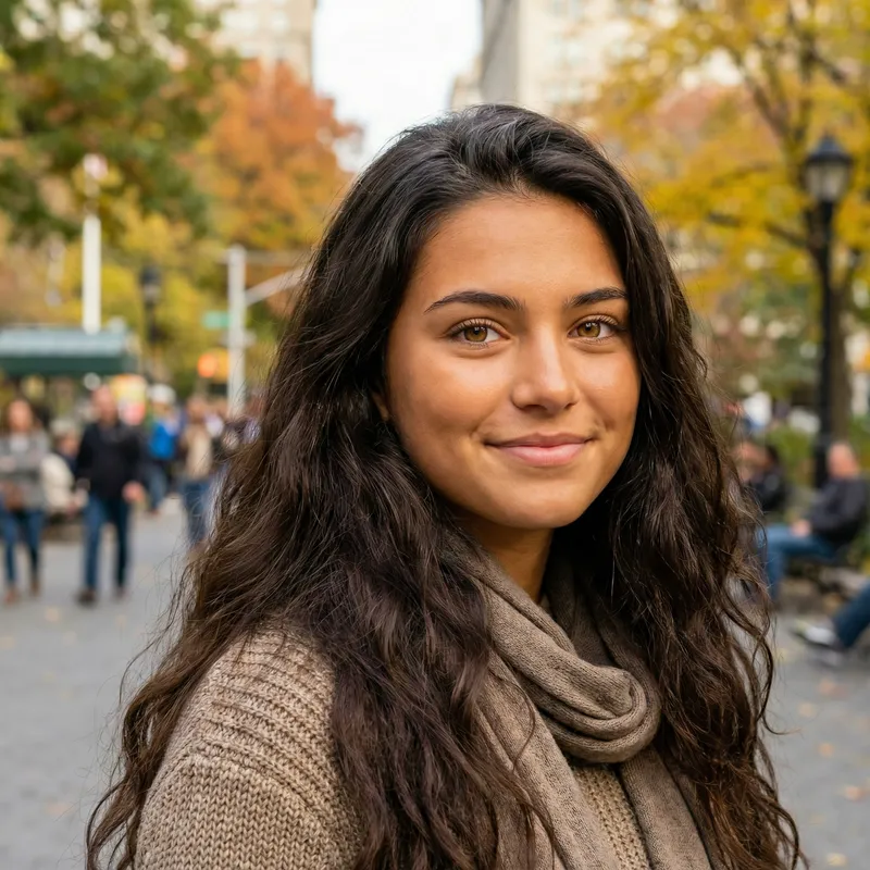 18-Year-Old Female with Wavy Brunette Hair & Honey Eyes
