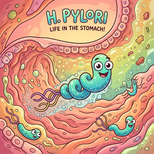 Cartoon of H. Pylori Bacteria - Fun & Informative