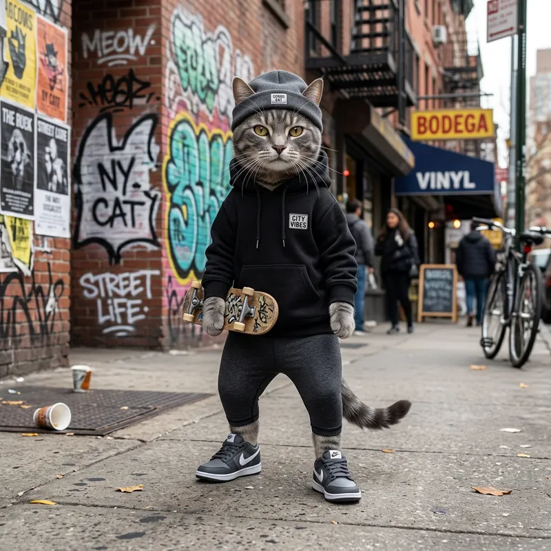Trendy Gray Cat in Urban Outfit