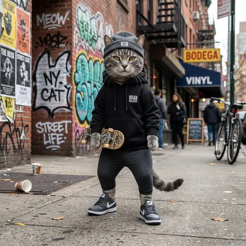 Trendy Gray Cat in Urban Outfit