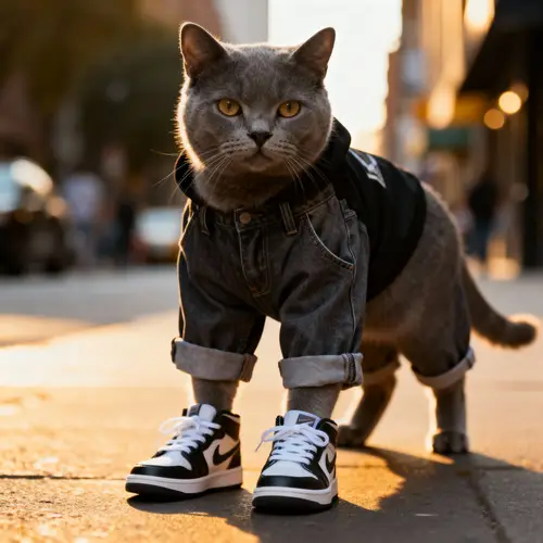 Trendy Gray Cat in Urban Outfit