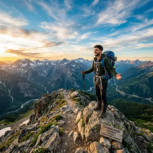 Adventure-Themed Photo: Young Man on Mountain Peak
