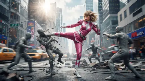 Taylor Swift as Pink Power Ranger: Epic Action Shot