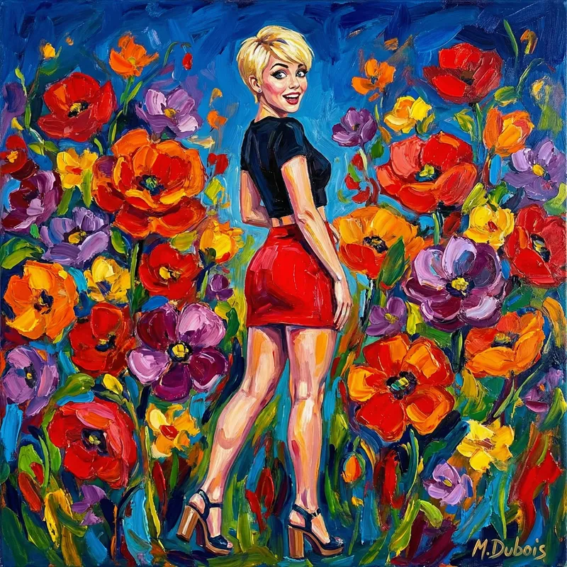 Blond Woman in Flower Field: Captivating Beauty and Charm