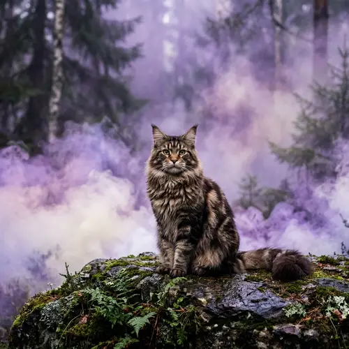 Maine Coon in Purple and White Mist Fog | Exotic Cats