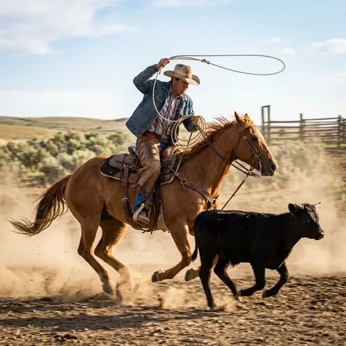 Cowboy Roping a Calf at Full Speed