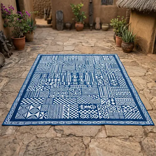 Exquisite Blue and White African Print Quilt - Cultural Heritage Design