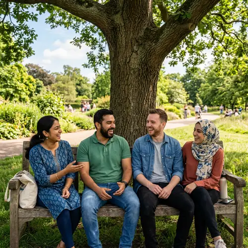 Diverse Friends Enjoying Time Together in Lush Park Setting