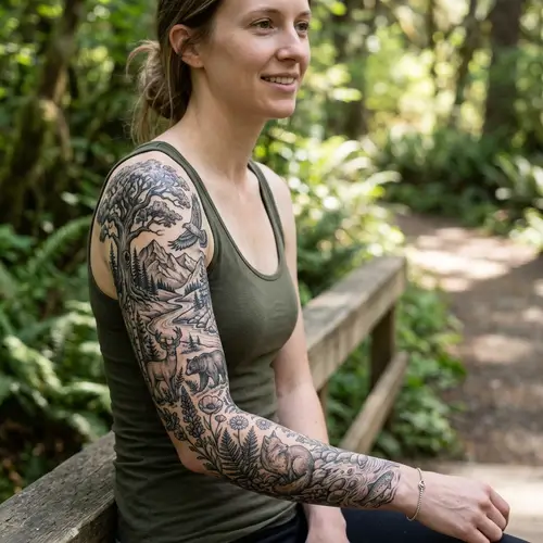 Nature-Themed Arm Tattoo for Women