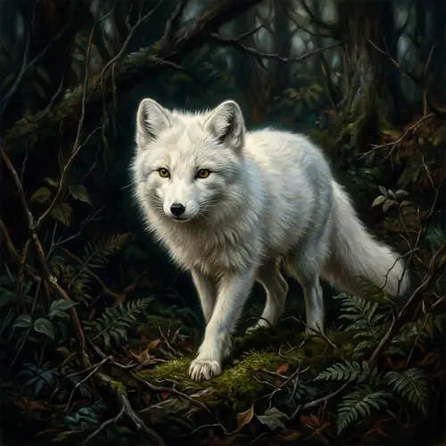 Majestic White Fox: Wildlife Art by John James Audubon Style