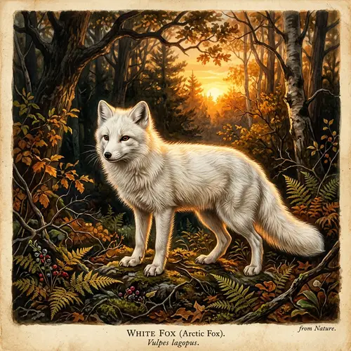 Majestic White Fox in Golden Sunset | Naturalist Painting