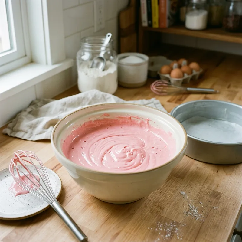 Vibrant Pink Raw Cake: Fluffy Texture & Glossy Batter