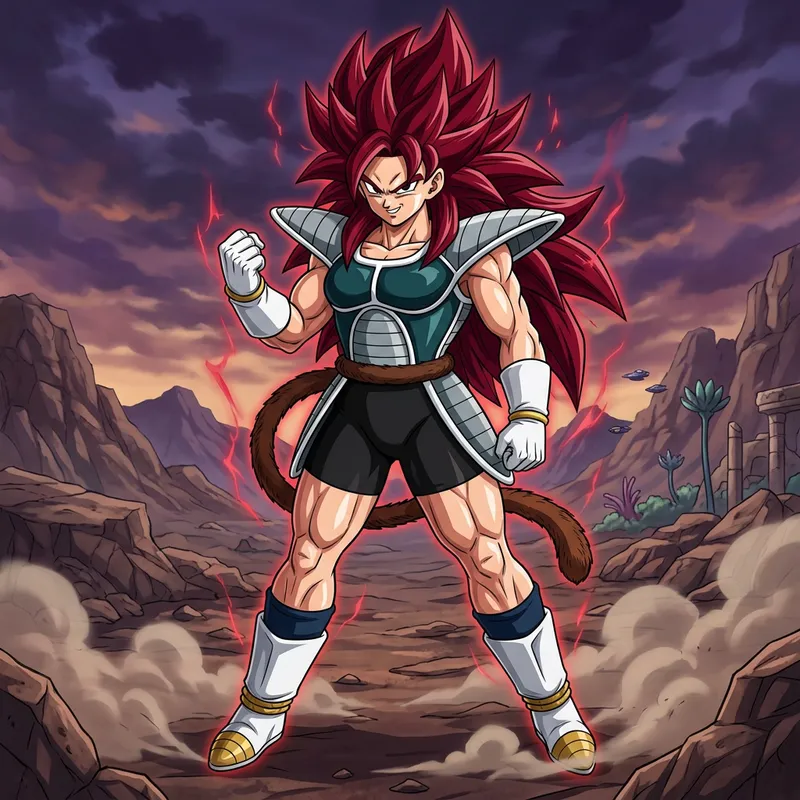 Female Saiyan with Red Hair | Powerful Warrior Art