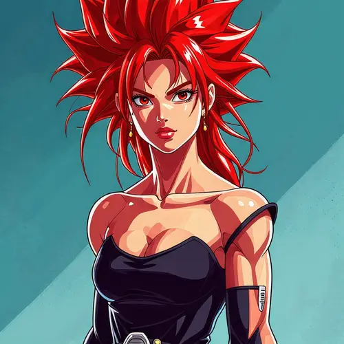 Female Saiyan with Red Hair | Powerful Warrior Art
