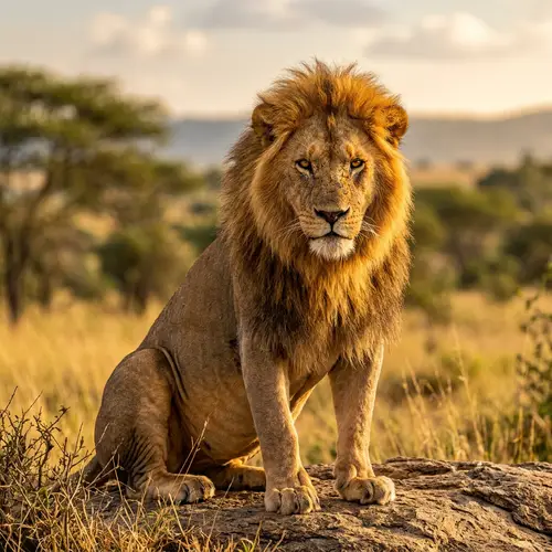 Majestic Adult Male Lion with Golden Mane | Wildlife Photograph