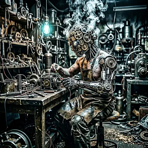 Mechanical Man: Surreal Fusion of Man and Machine