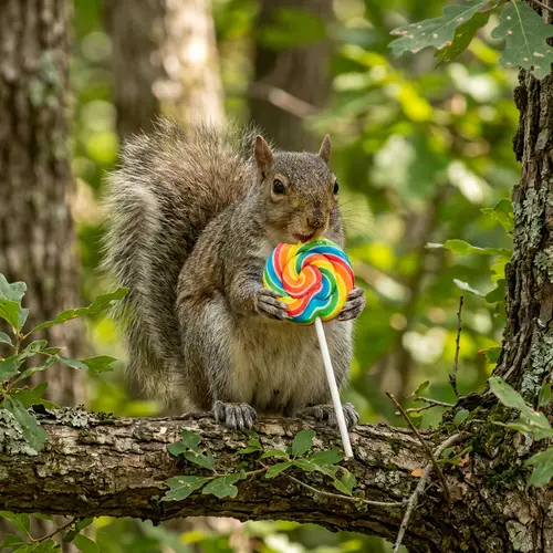 Squirrel Eating Lollipop - Cute Critter Enjoying a Sweet Treat